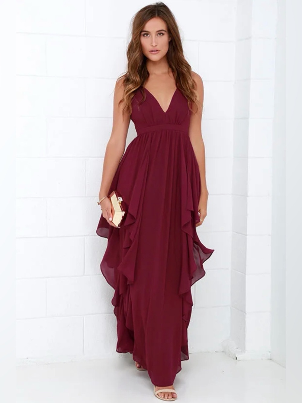 Water-Falling for You Burgundy Maxi Dress